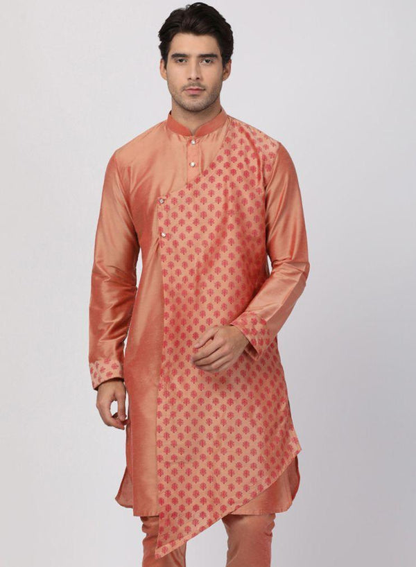 Men's Pink Cotton Silk Blend Kurta
