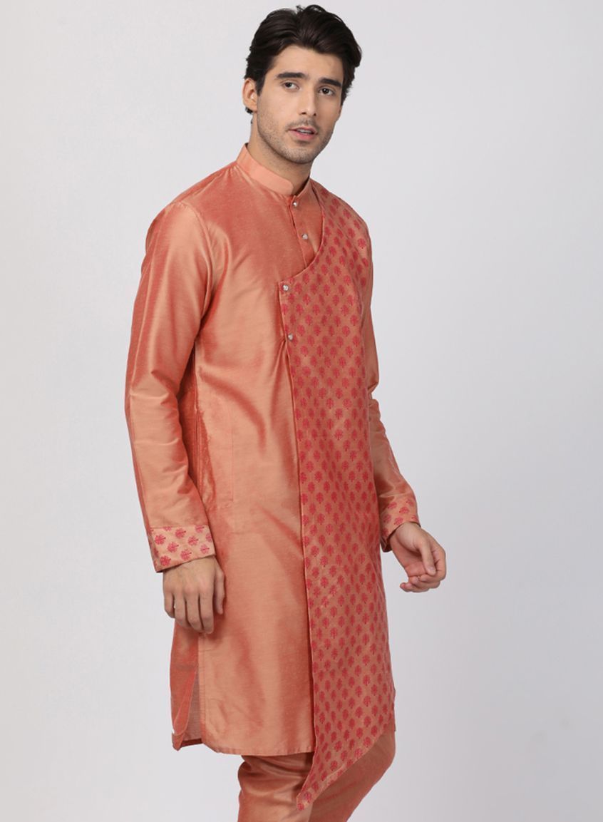 Men's Pink Cotton Silk Blend Kurta