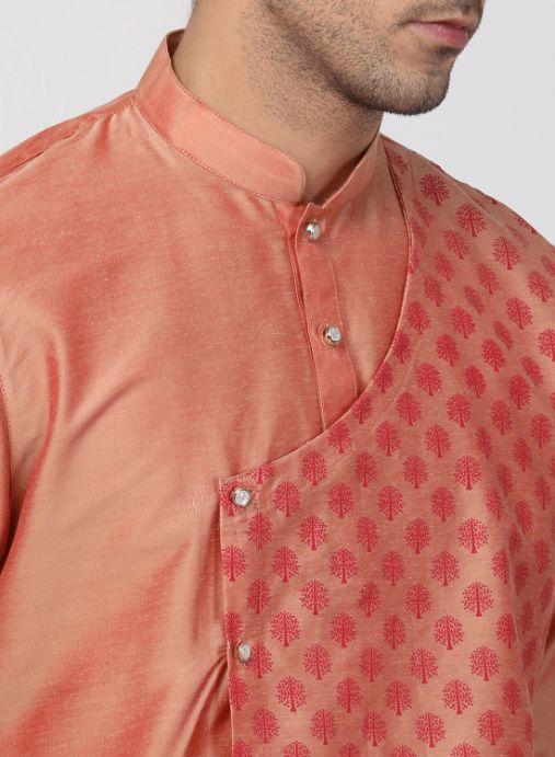 Men's Pink Cotton Silk Blend Kurta