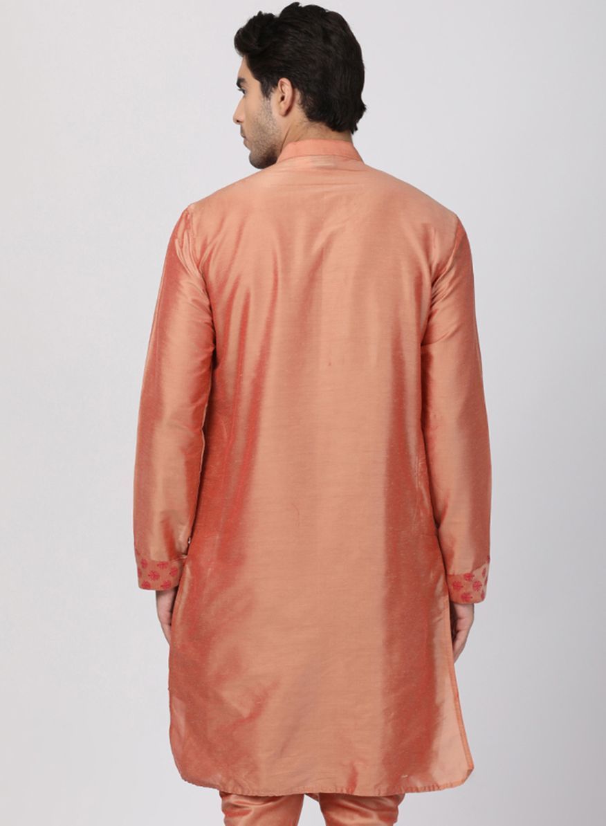 Men's Pink Cotton Silk Blend Kurta