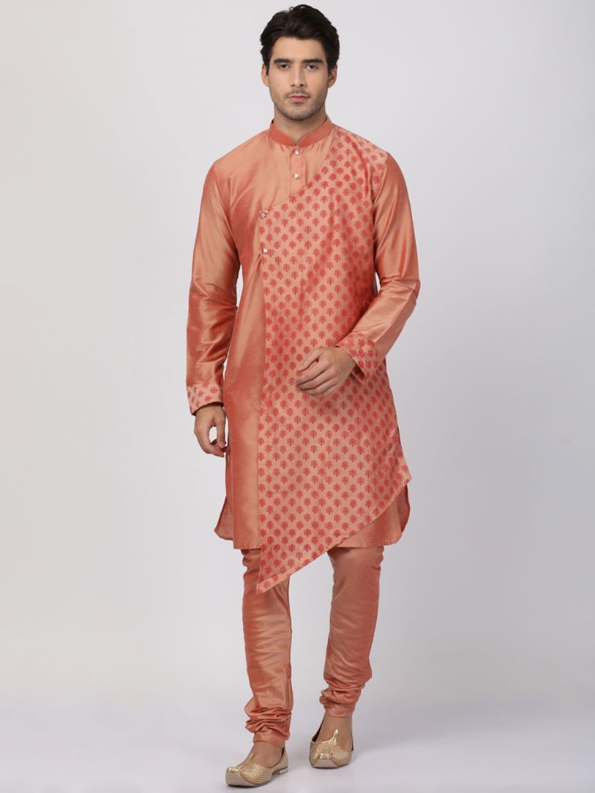 Men's Pink Cotton Silk Blend Kurta