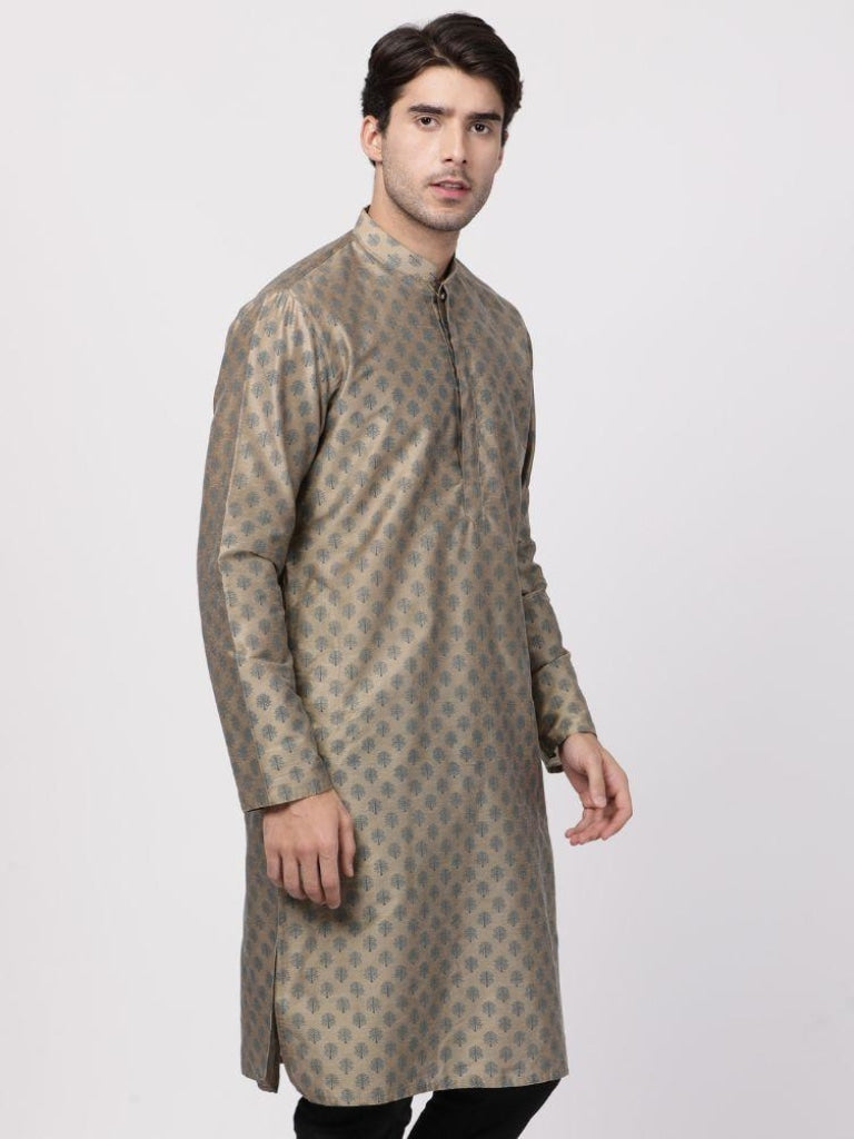 Men's Beige Cotton Silk Blend Kurta