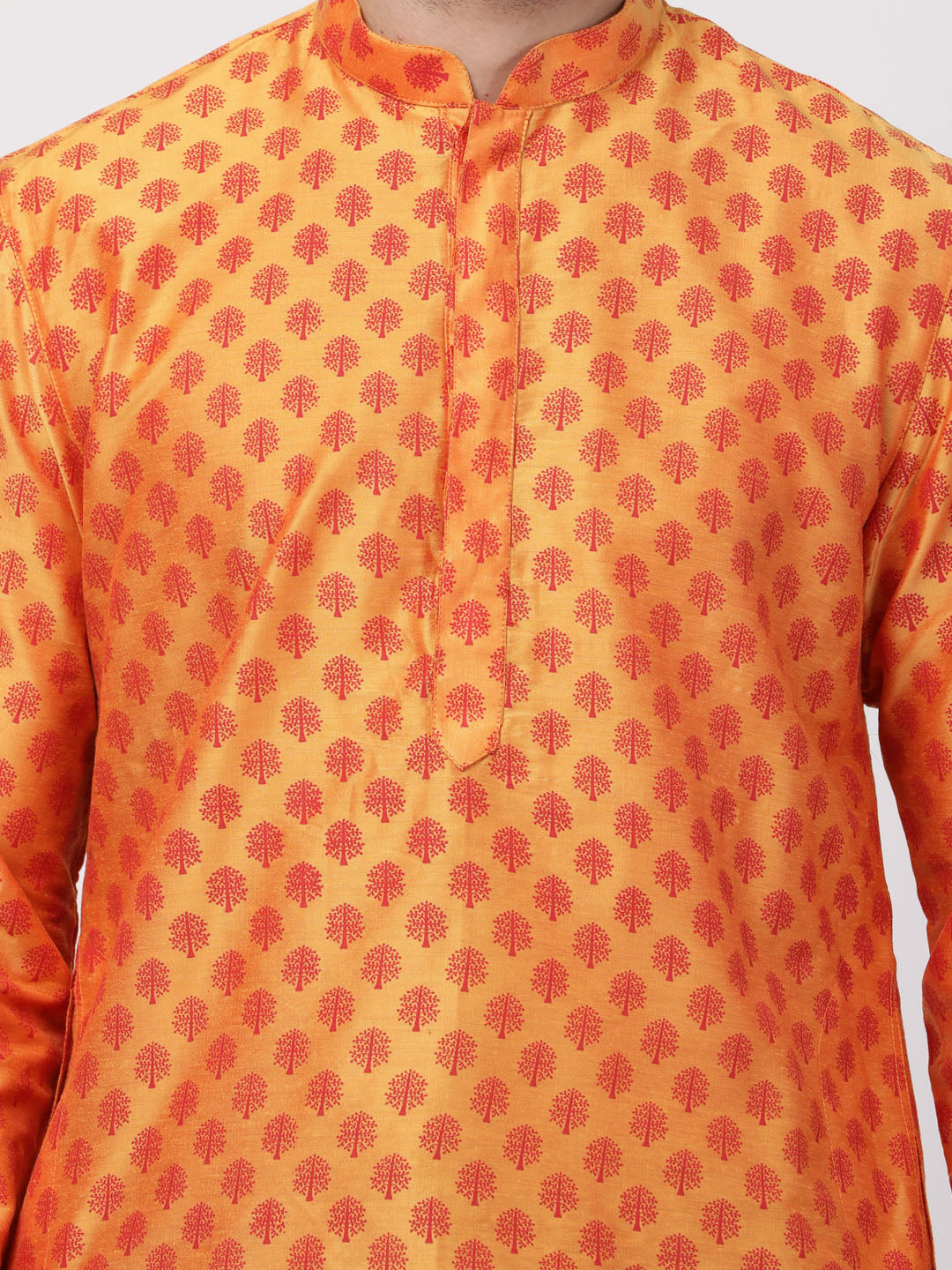 Men's Orange Cotton Silk Blend Kurta