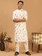 Men's Cream Printed Cotton Blend Kurta And Printed Matching Pant Set
