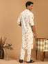 Men's Cream Printed Cotton Blend Kurta And Printed Matching Pant Set