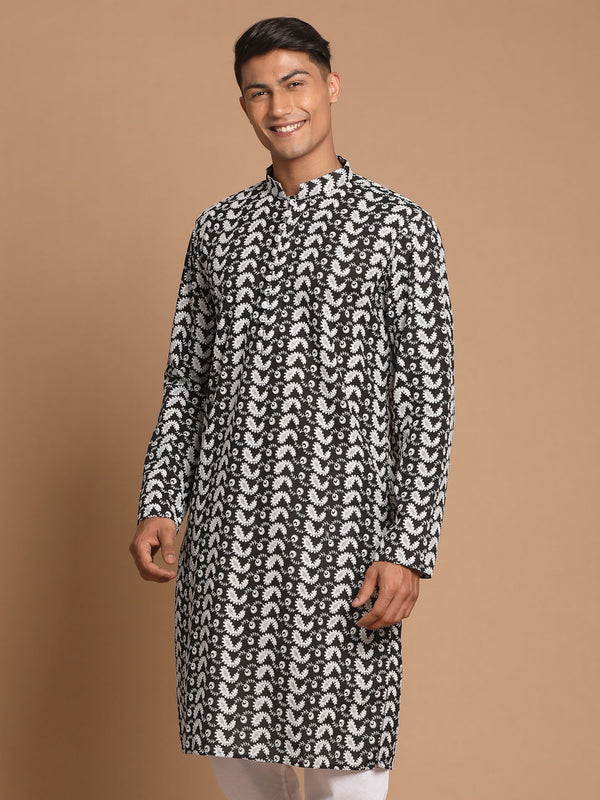 Men Black Pure Cotton Chikankari Kurta