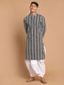 Men's Black Pure Cotton Chikankari Kurta With Dhoti Set