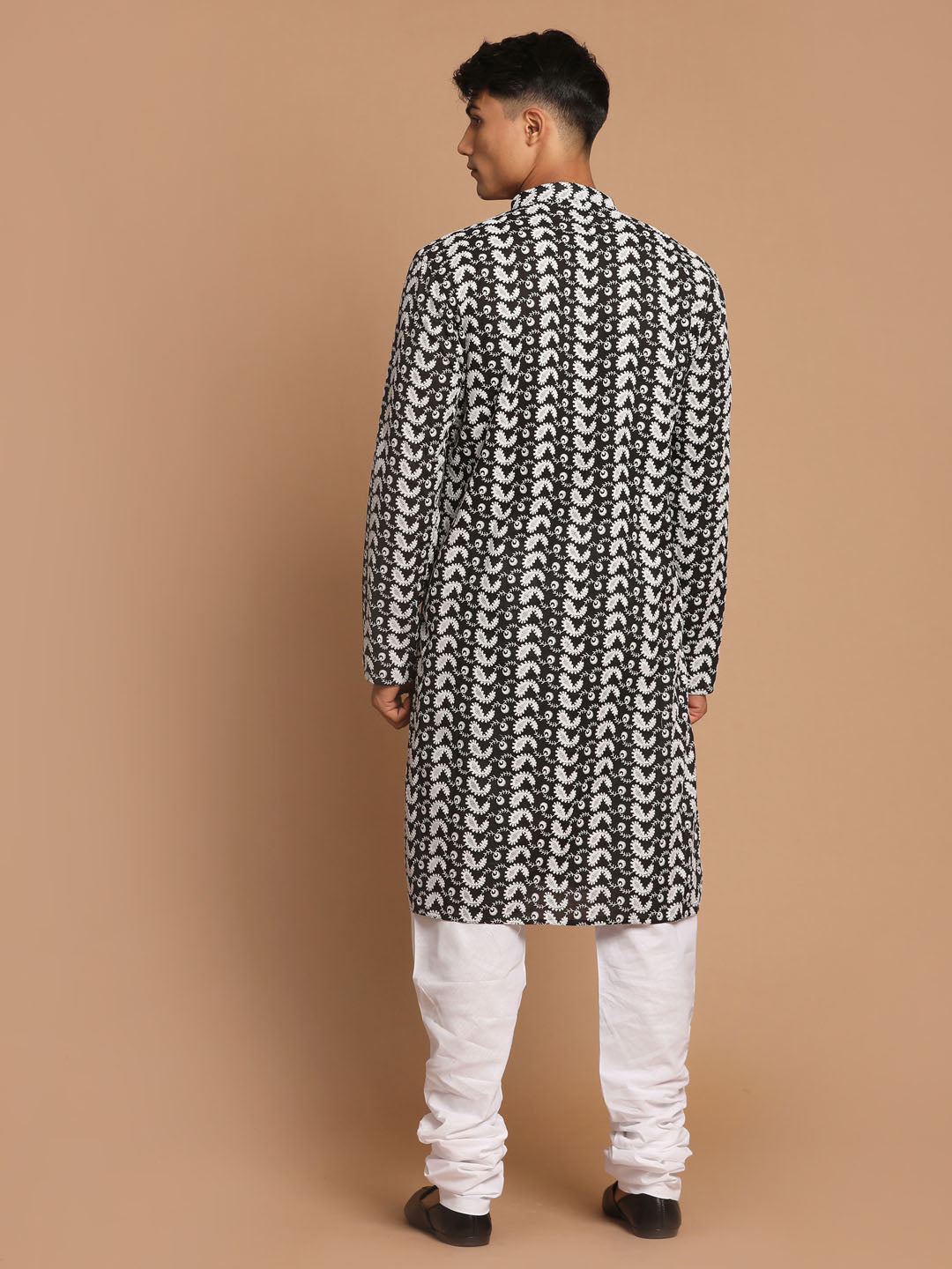 Men's Black Pure Cotton Chikankari Kurta Pyjama Set