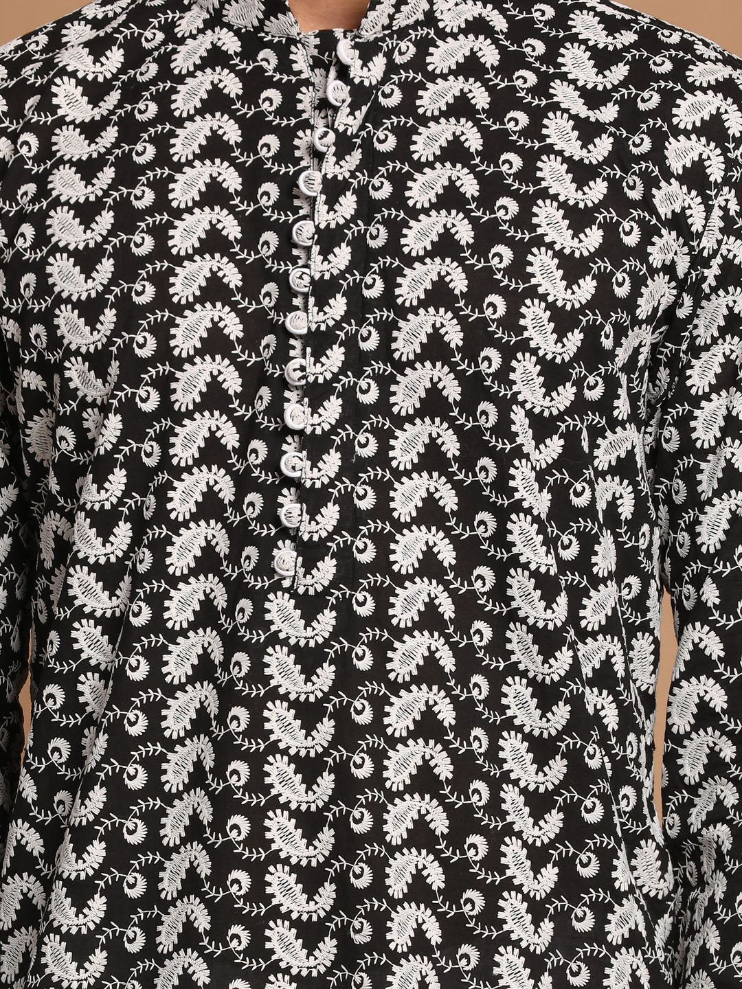 Men's Black Pure Cotton Chikankari Kurta Pyjama Set