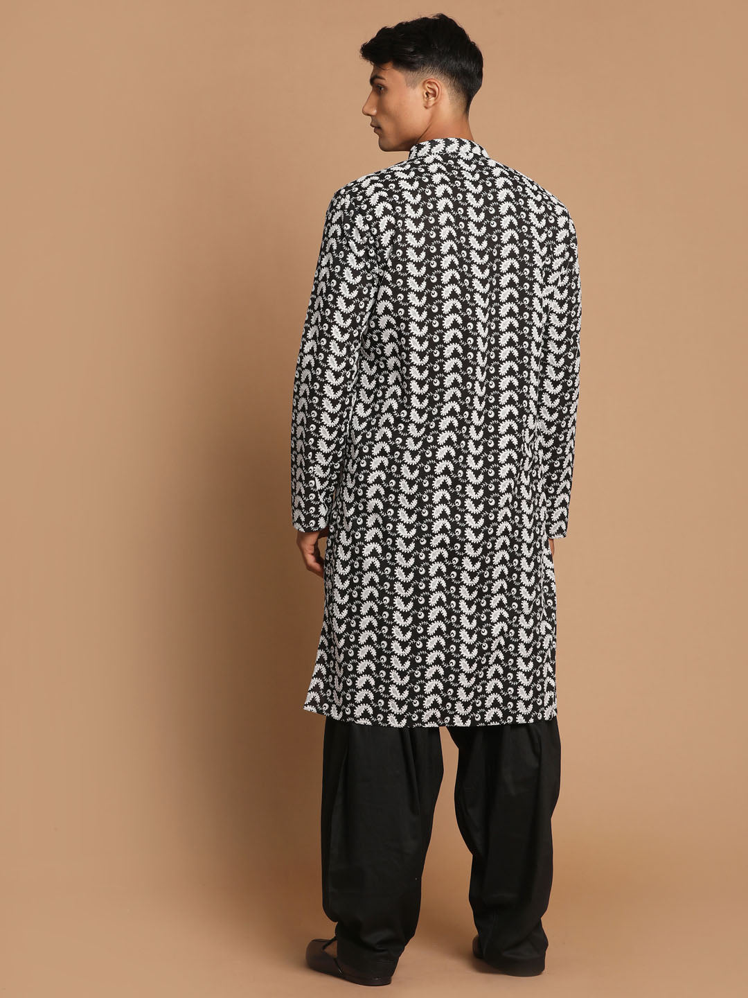 Men's Black Pure Cotton Chikankari Kurta With Patiala Set