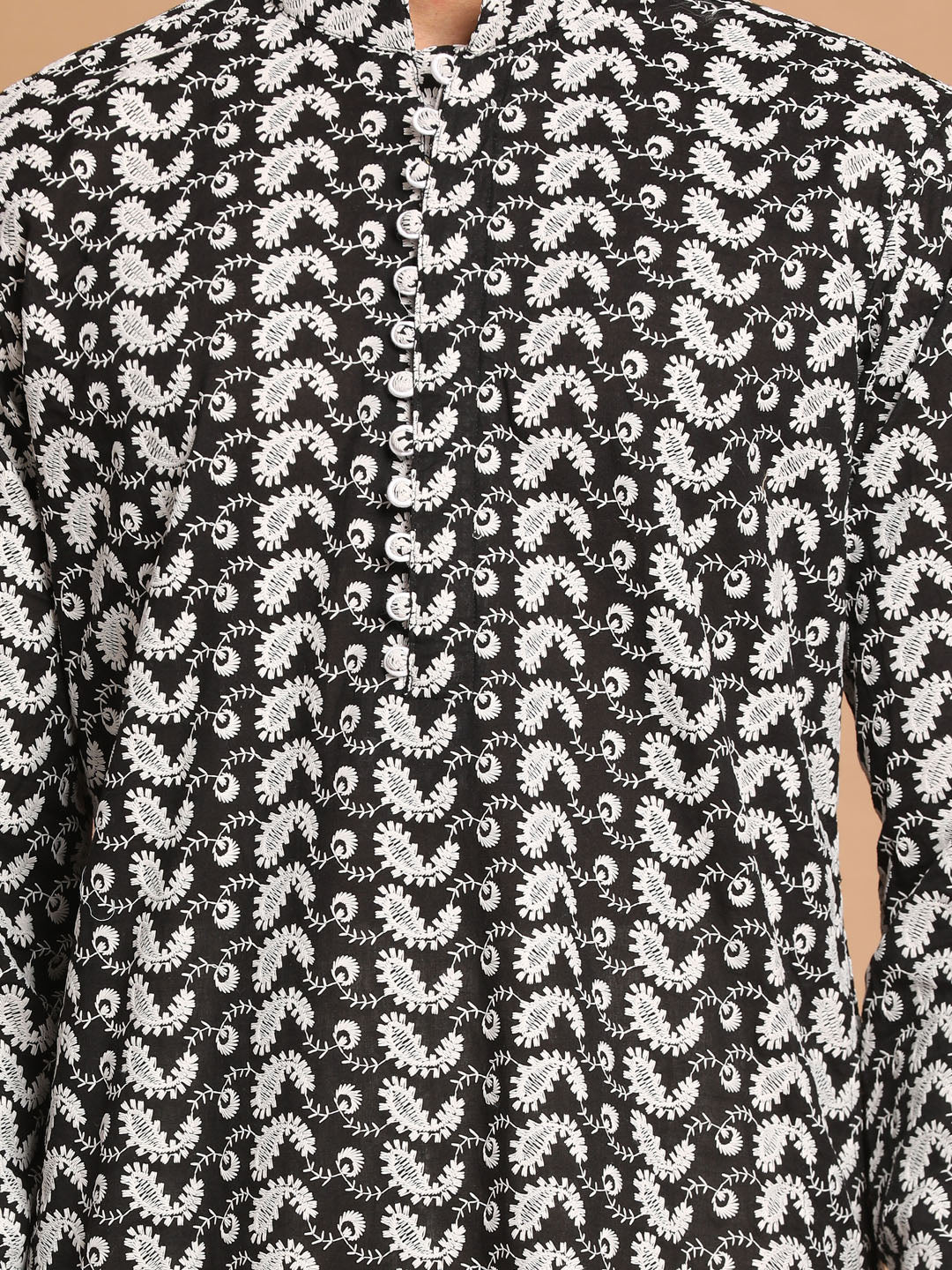 Men's Black Pure Cotton Chikankari Kurta With Patiala Set