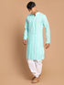 Men's Green Pure Cotton Chikankari Kurta With Dhoti Set