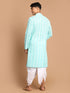 Men's Green Pure Cotton Chikankari Kurta With Dhoti Set
