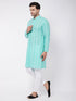 Men's Green Pure Cotton Chikankari Kurta With Pant Set