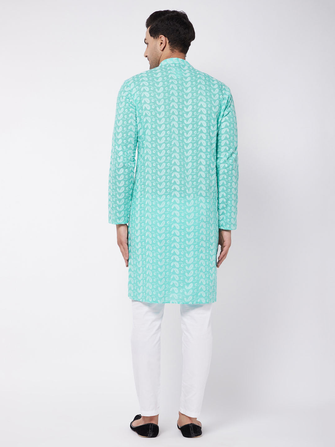 Men's Green Pure Cotton Chikankari Kurta With Pant Set