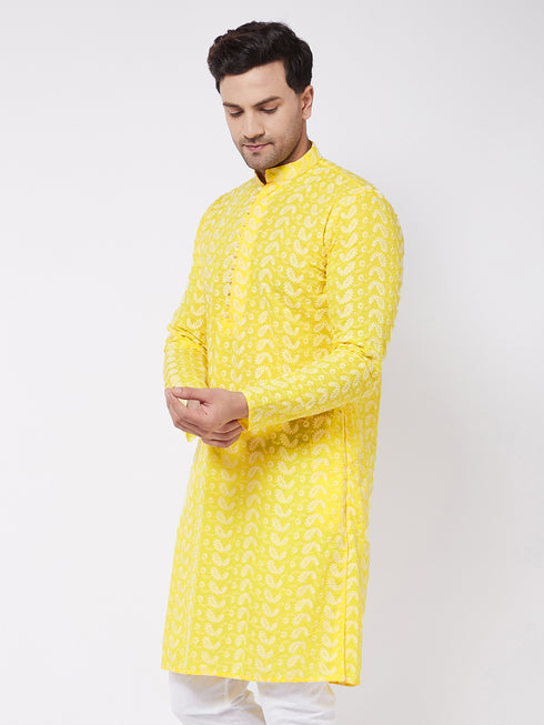 Men's Mustard Pure Cotton Chikankari Kurta