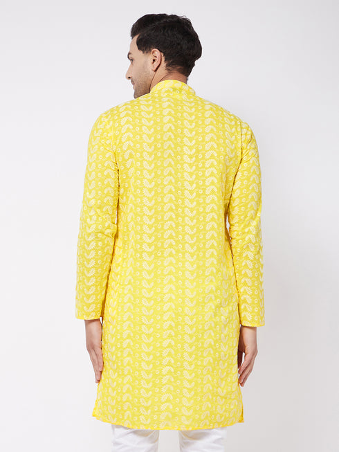 Men's Mustard Pure Cotton Chikankari Kurta
