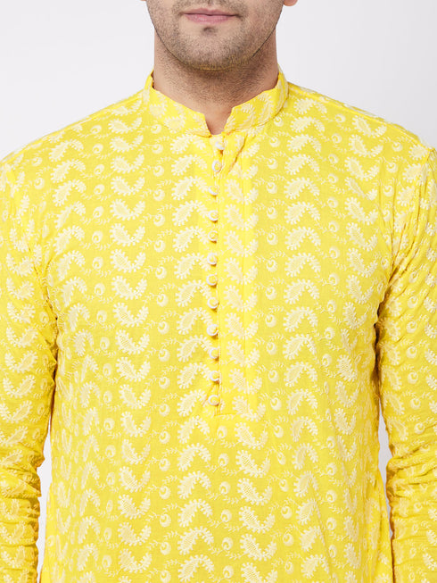 Men's Mustard Pure Cotton Chikankari Kurta