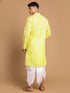 Men's Mustard Pure Cotton Chikankari Kurta With Dhoti Set