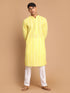 Men's Mustard Pure Cotton Chikankari Kurta With Pant Set