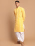 Men's Orange Pure Cotton Chikankari Kurta With Dhoti Set
