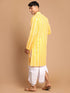 Men's Orange Pure Cotton Chikankari Kurta With Dhoti Set