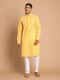 Men's Orange Pure Cotton Chikankari Kurta With Pant Set