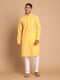 Men's Orange Pure Cotton Chikankari Kurta With Pant Set