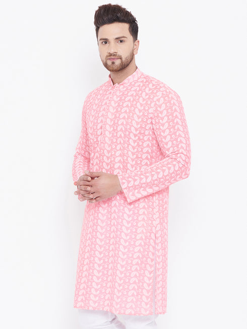 Men's Pink Pure Cotton Chikankari Kurta