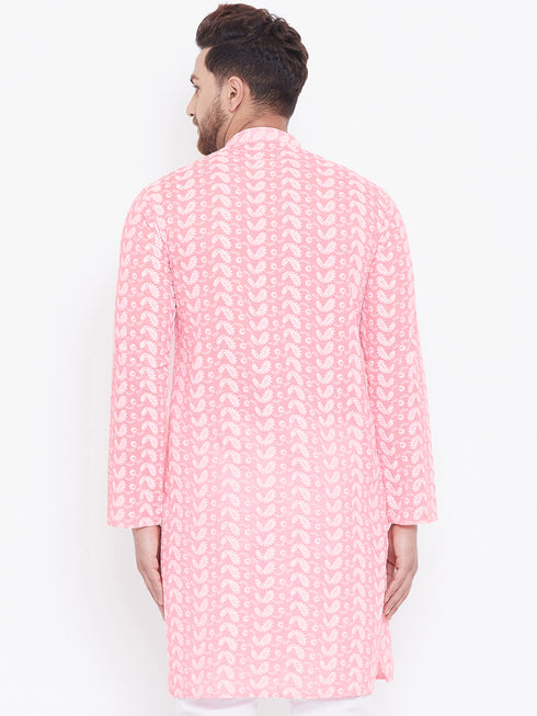 Men's Pink Pure Cotton Chikankari Kurta