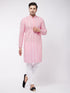 Men's Pink Pure Cotton Chikankari Kurta With Pant Set