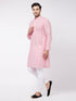 Men's Pink Pure Cotton Chikankari Kurta With Pant Set