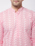 Men's Pink Pure Cotton Chikankari Kurta With Pant Set