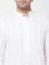 Men's White Pure Cotton Chikankari Kurta With Pant Set