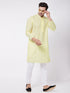 Men's Yellow Pure Cotton Chikankari Kurta With Pant Set