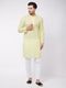 Men's Yellow Pure Cotton Chikankari Kurta With Pant Set