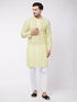Men's Yellow Pure Cotton Chikankari Kurta With Pant Set
