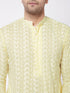 Men's Yellow Pure Cotton Chikankari Kurta With Pant Set