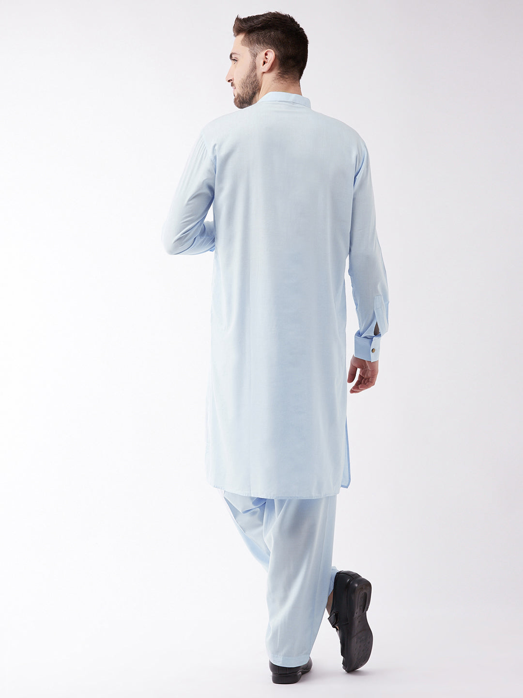 Men's Blue Cotton Blend Kurta and Pyjama Set