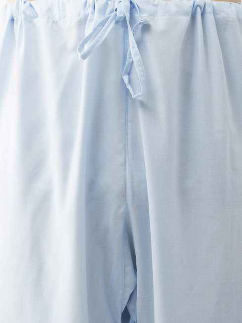 Men's Blue Cotton Blend Kurta and Pyjama Set