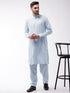 Men's Blue Cotton Blend Kurta and Pyjama Set
