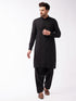Men's Black Cotton Blend Kurta and Pyjama Set
