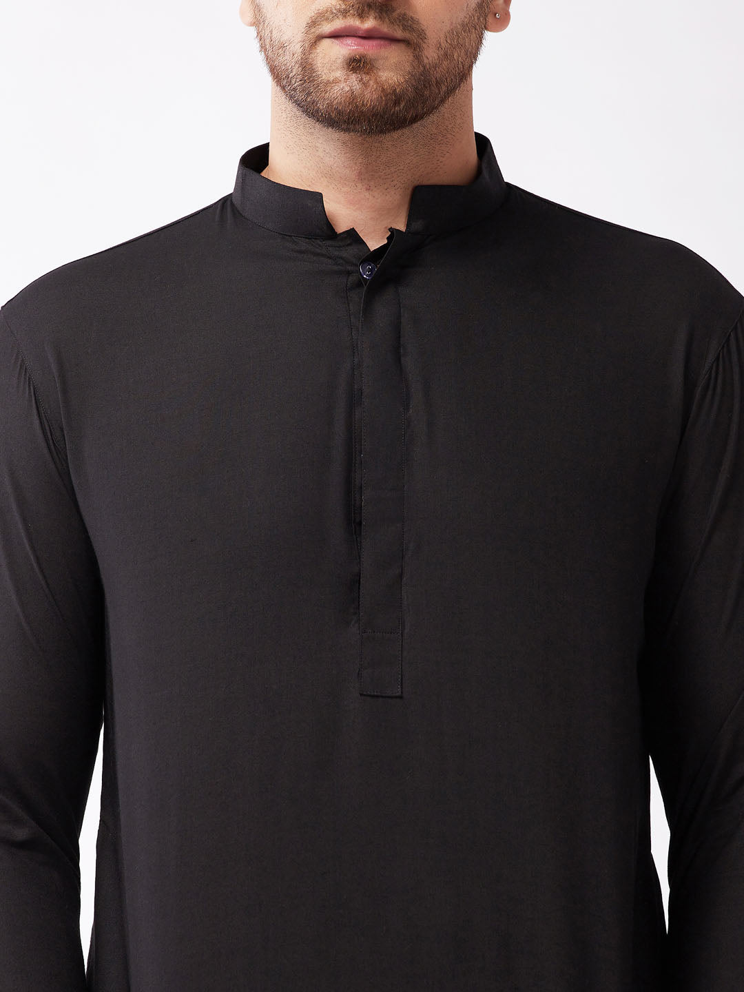Men's Black Cotton Blend Kurta and Pyjama Set