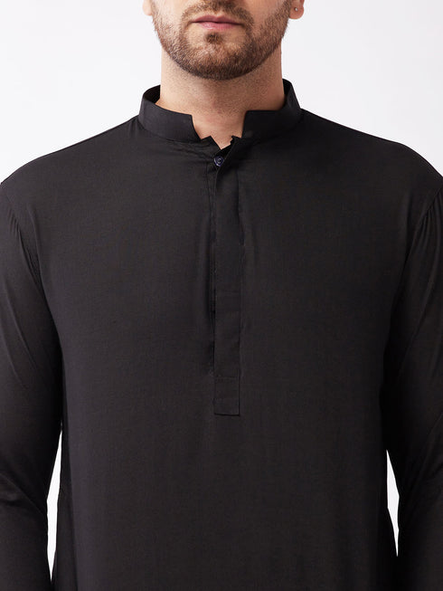 Men's Black Cotton Blend Kurta and Pyjama Set