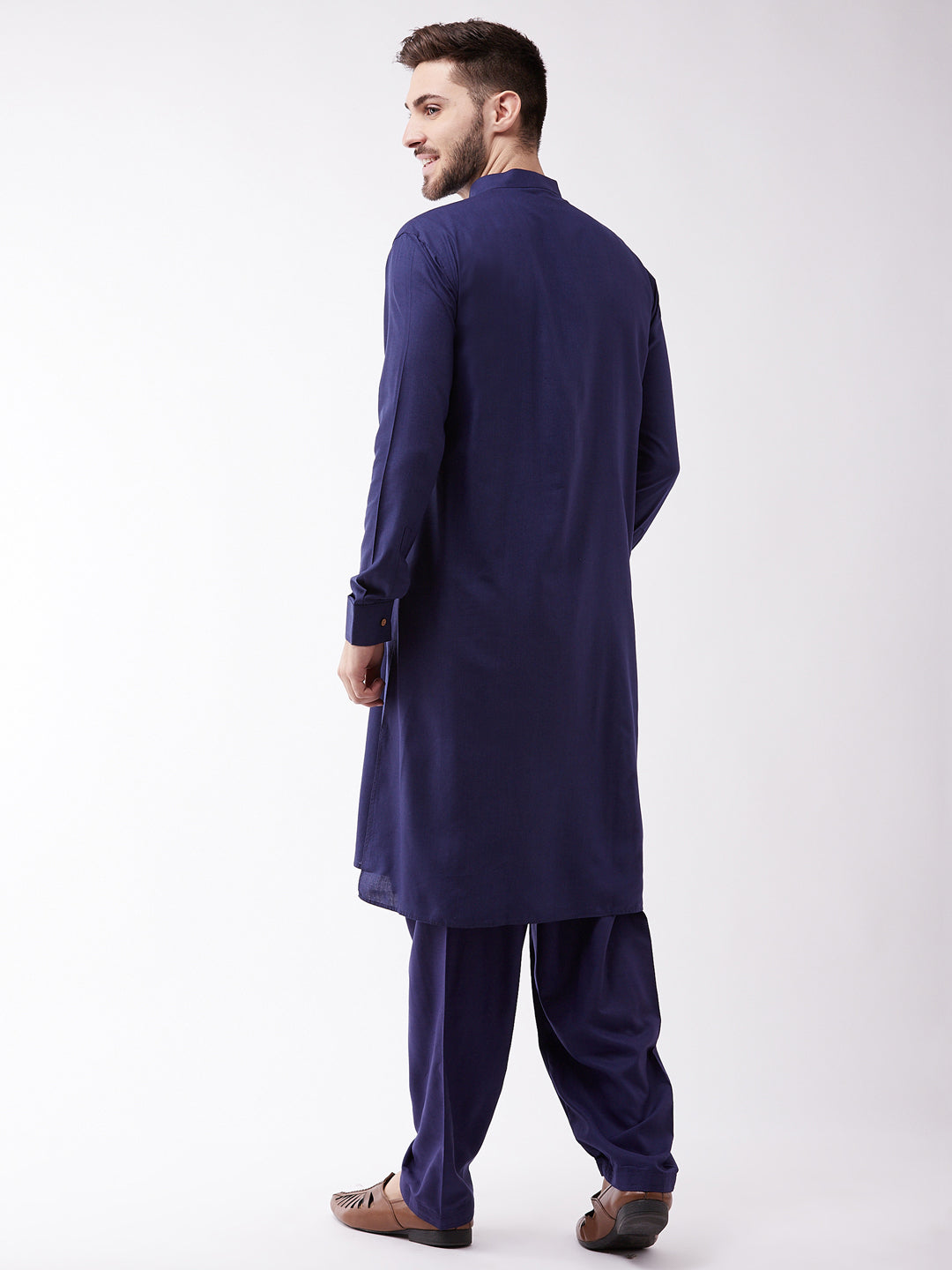 Men's Blue Cotton Blend Kurta and Pyjama Set