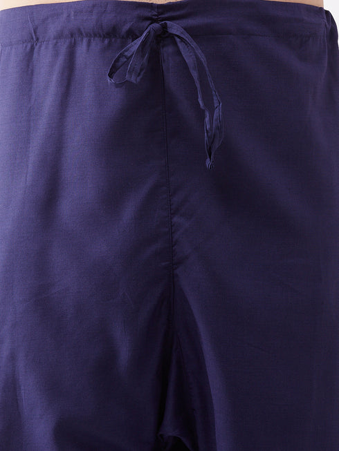 Men's Blue Cotton Blend Kurta and Pyjama Set