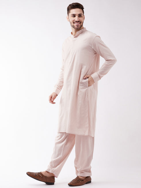 Men's Cream Cotton Blend Kurta and Pyjama Set