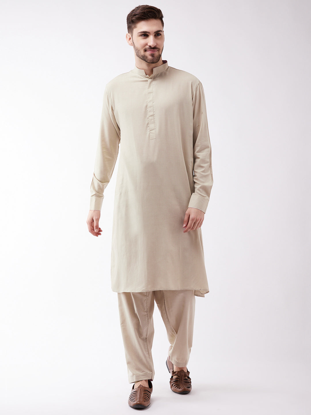 VASTRAMAY Men's Green Cotton Blend Kurta and Pyjama Set