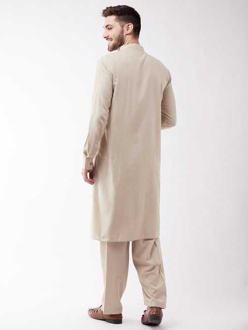 VASTRAMAY Men's Green Cotton Blend Kurta and Pyjama Set