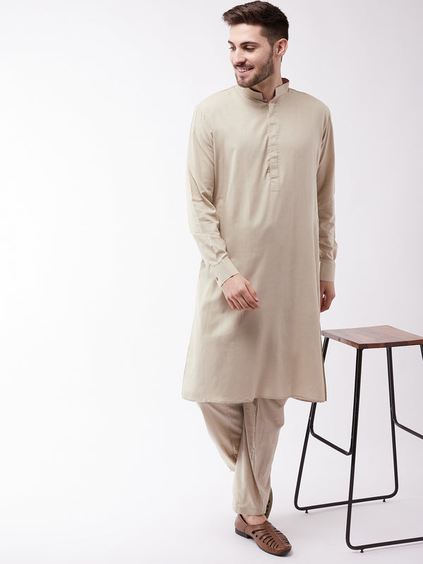 VASTRAMAY Men's Green Cotton Blend Kurta and Pyjama Set